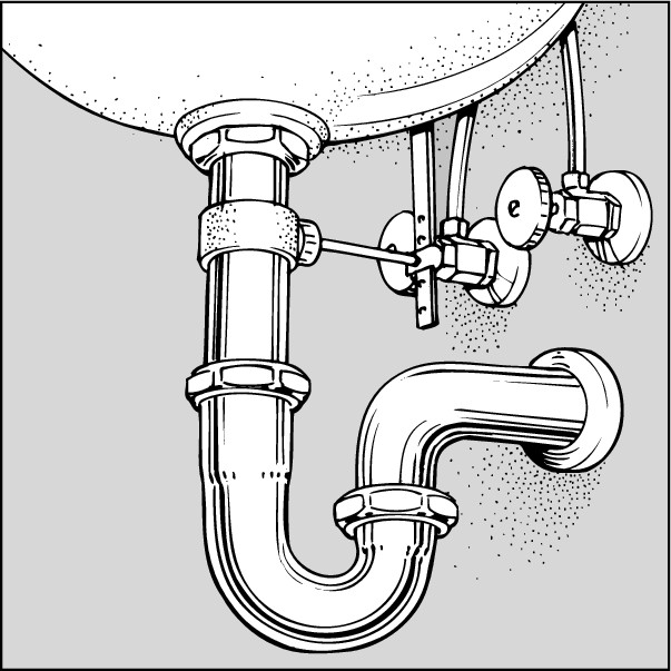 Figure 2-5: Shutoff valves for both the hot and the cold water supply are usually located below the sink.